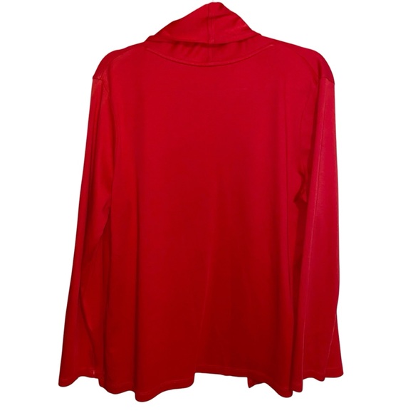 LL Bean Top Womens Large Supima Cotton Peru Open Cardigan Jacket Red Mature - Picture 2 of 8